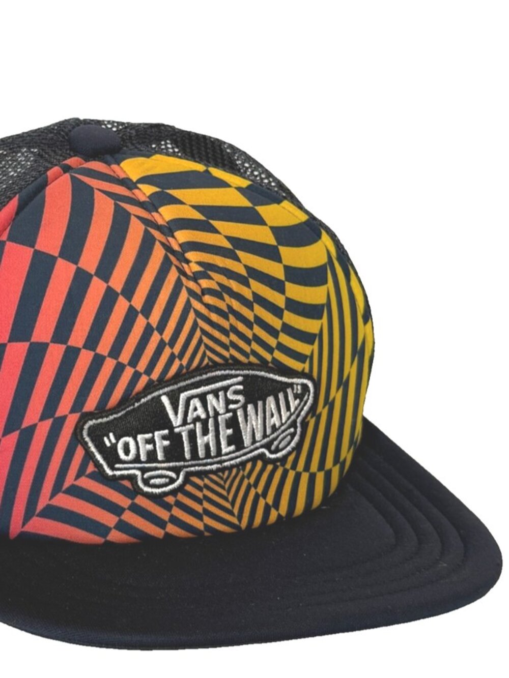 VANS OFF THE WALL SNAPBACK CAP TRUCKER HAT WAVY CHECKERBOARD FOAM MESH MENS
